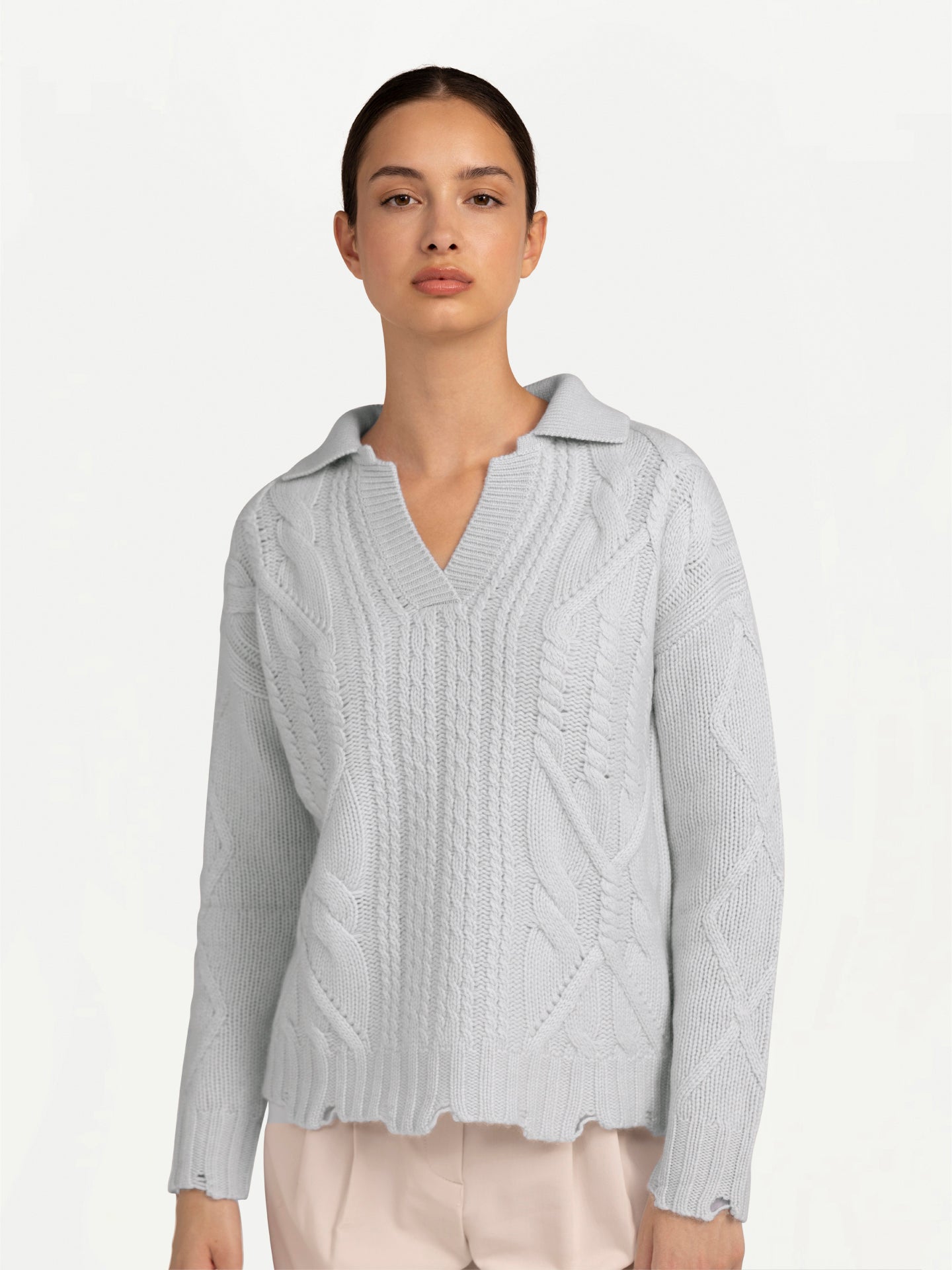 Polo à points mixtes en cachemire taupe - Gobi Cashmere