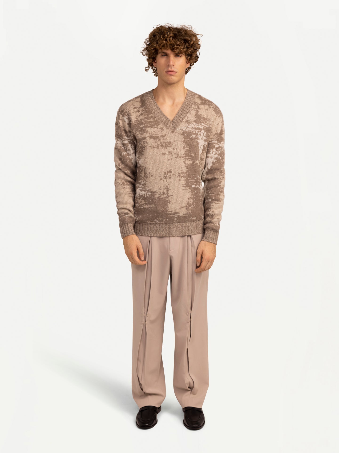 GOBI Pull en cachemire à col en V Hommes Giorgio Spina Taupe - Gobi Cashmere