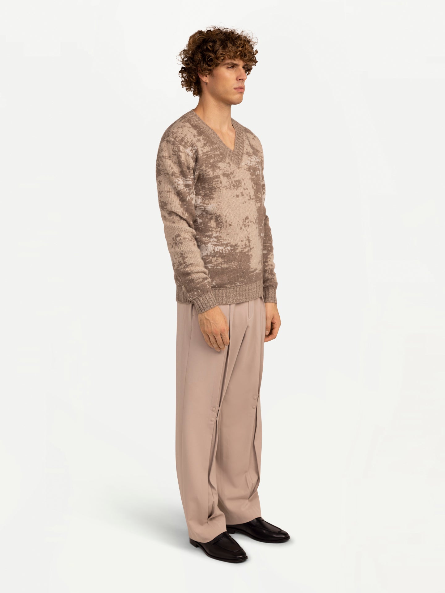 GOBI Pull en cachemire à col en V Hommes Giorgio Spina Taupe - Gobi Cashmere
