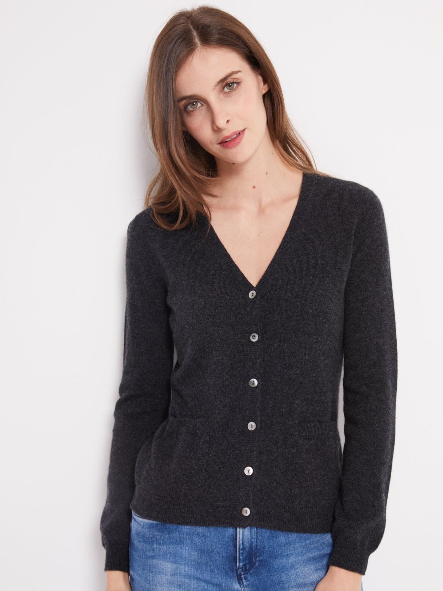 Cardigan col en V en Cachemire pour femmes Gris - Gobi Cashmere