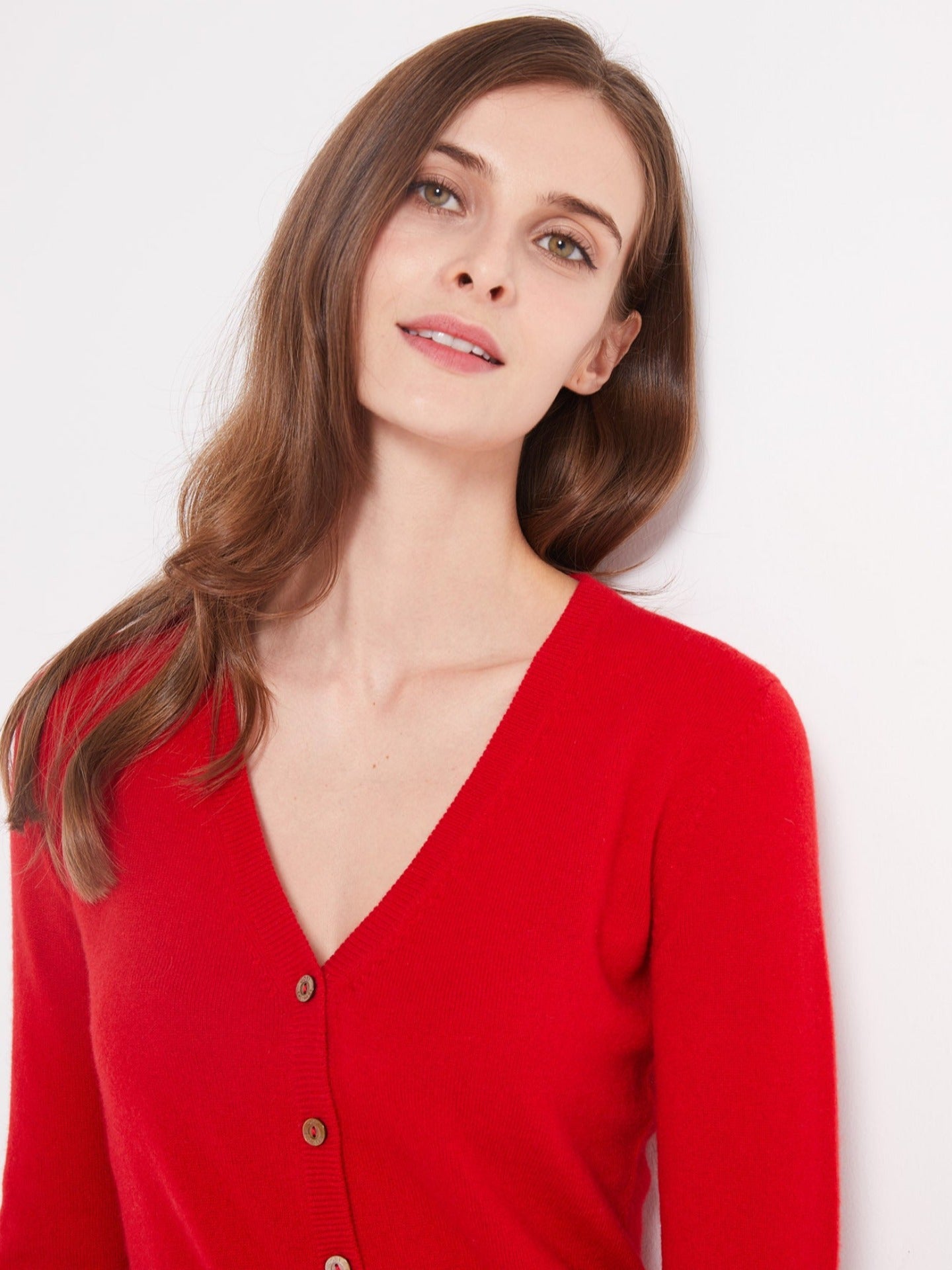 Cardigan col en V en Cachemire pour femmes Rouge - Gobi Cashmere