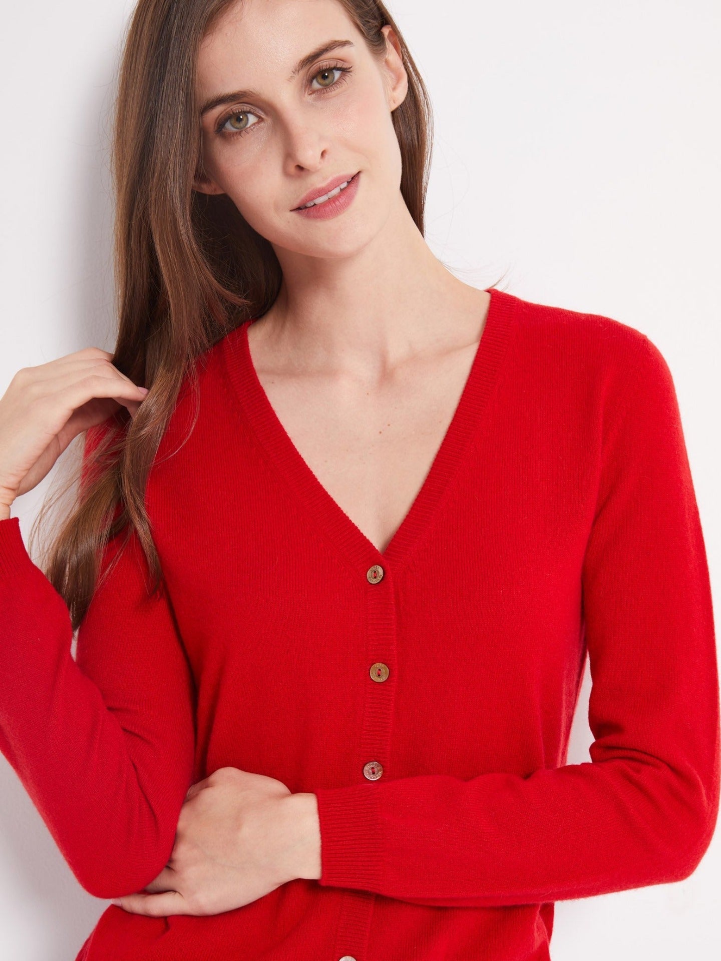 Cardigan col en V en Cachemire pour femmes Rouge - Gobi Cashmere