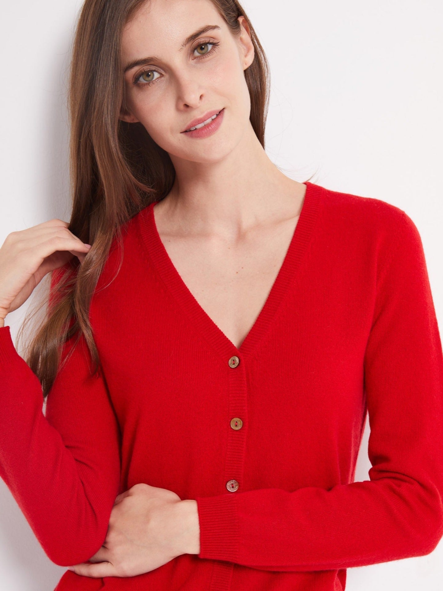 Cardigan col en V en Cachemire pour femmes Rouge - Gobi Cashmere