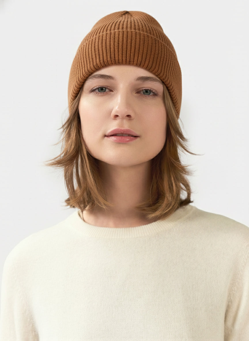 Bonnet en tricot côtelé en cachemire