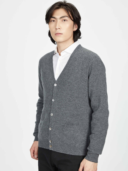 Cardigan a Col-V en cachemire pour  homme , couleur Gris - Gobi Cashmere