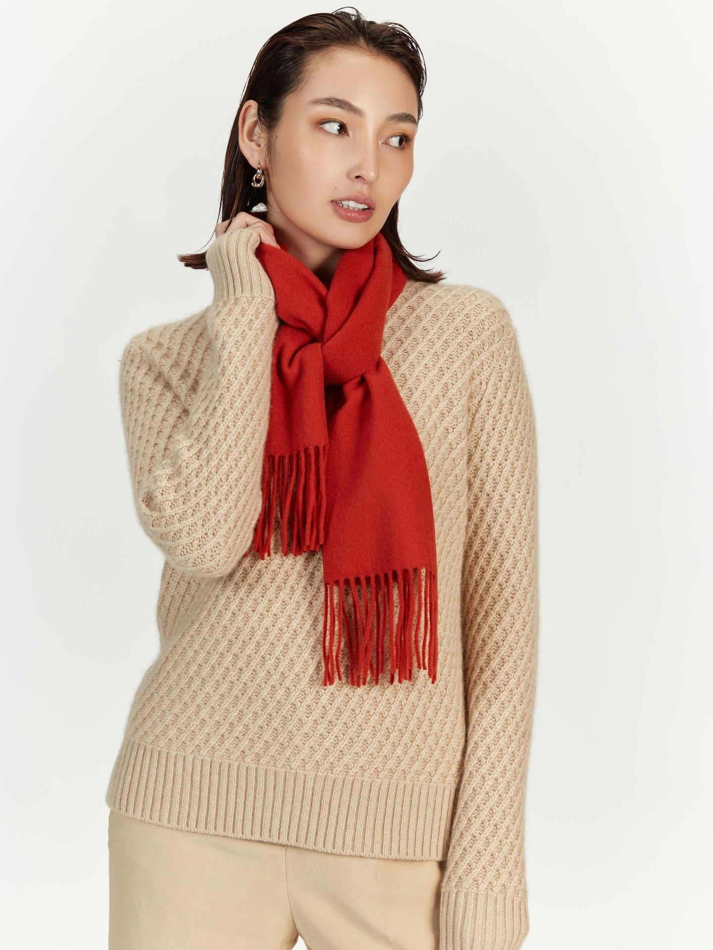 Écharpe avec franges en cachemire pour unisex Rouge - Gobi Cashmere 