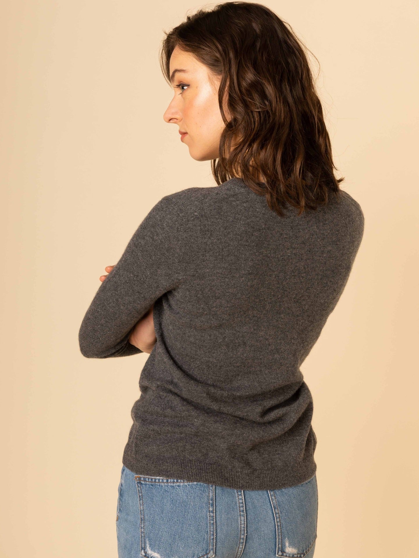 Cardigan col en V en Cachemire pour femmes Gris - Gobi Cashmere