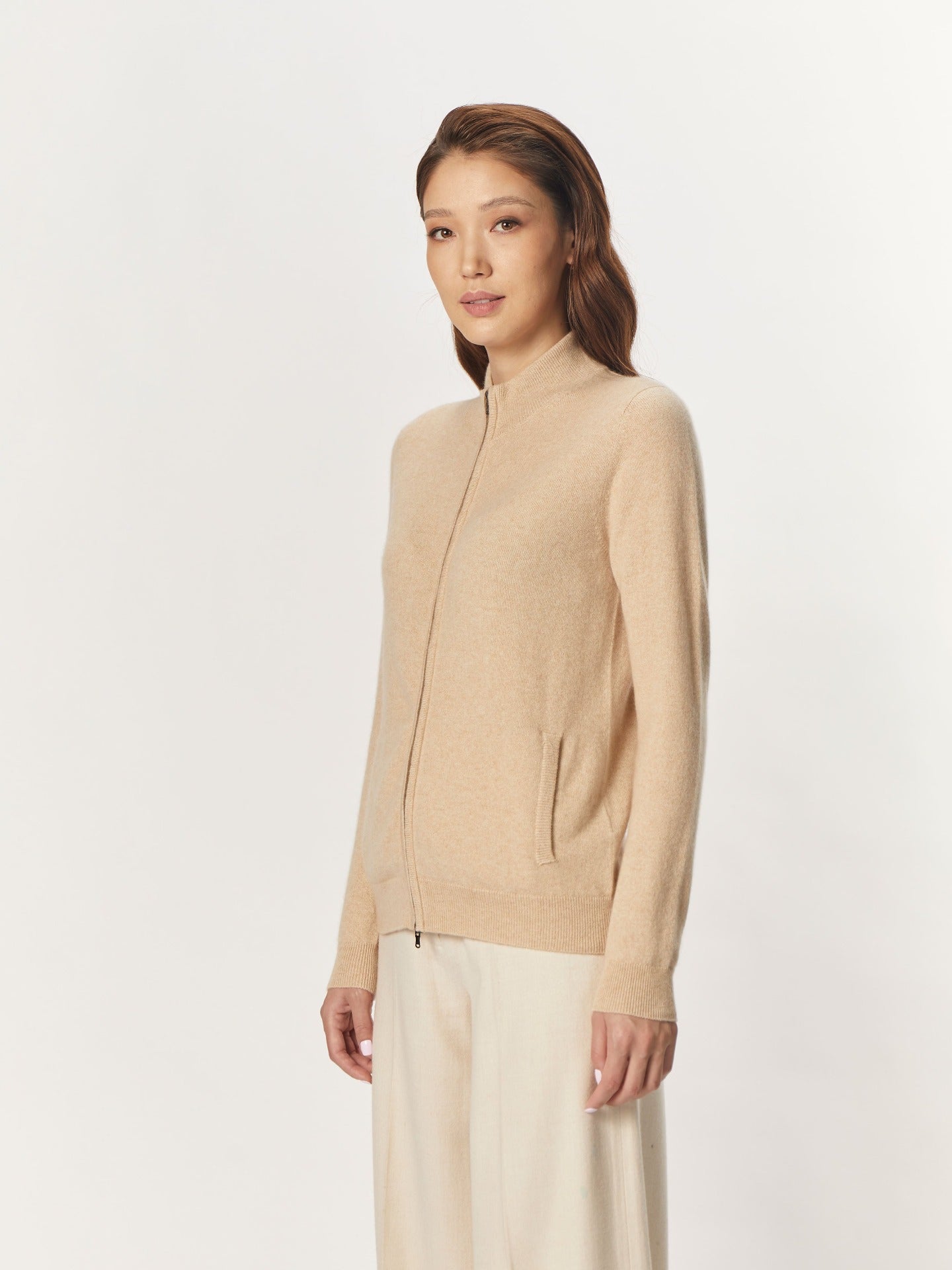 Cardigan zippé  en Cachemire pour femmes Taupe - Gobi Cashmere
