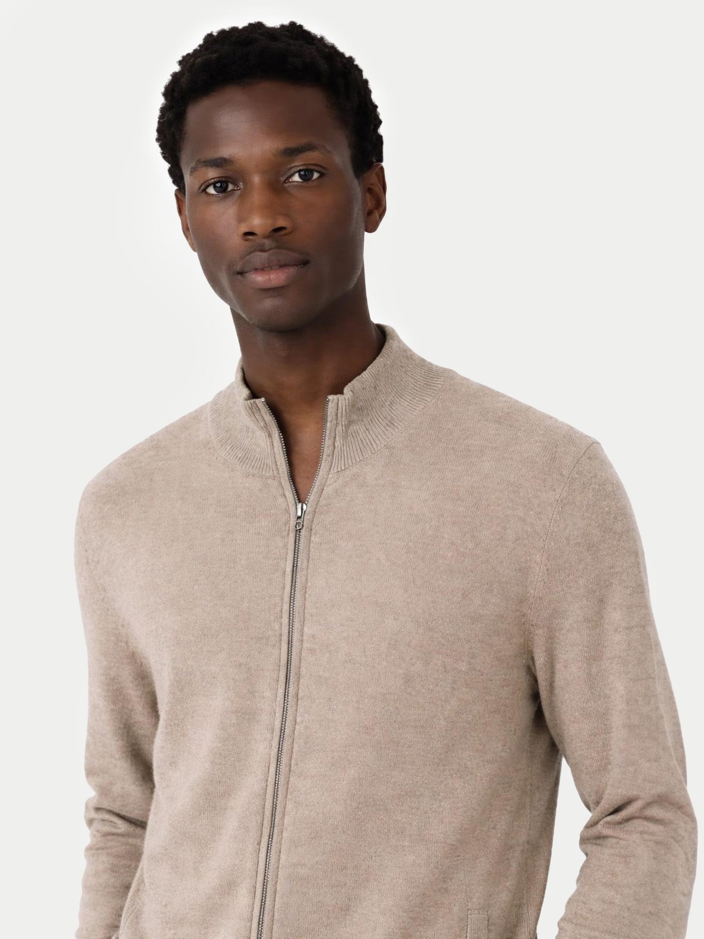 Cardigan zippé en cachemire Essential pour hommes Couleur Organique Taupe - Gobi Cashmere