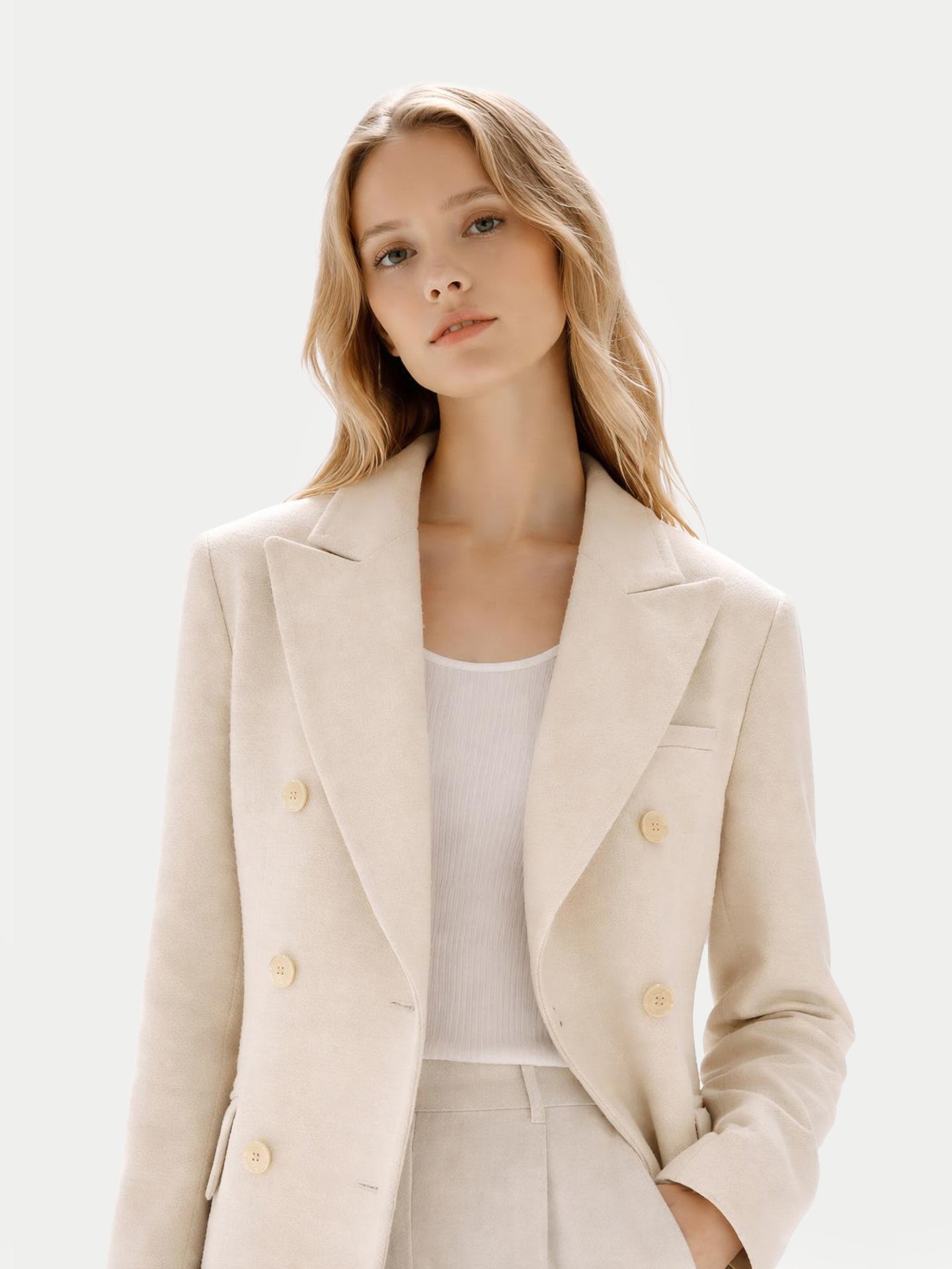 Manteau Long à Double Boutonnage Couleur Organique
