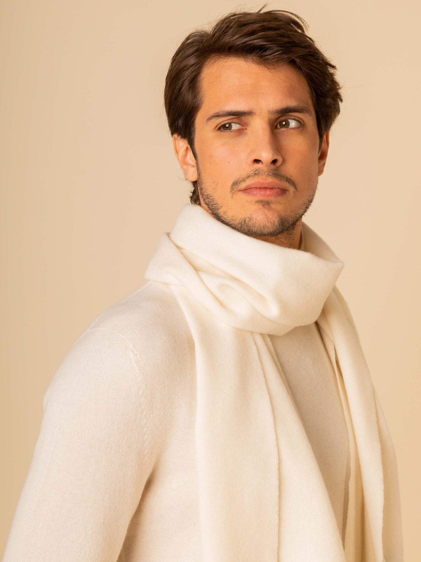 Écharpe avec franges en Cachemire pour unisex Blanc - Gobi Cashmere