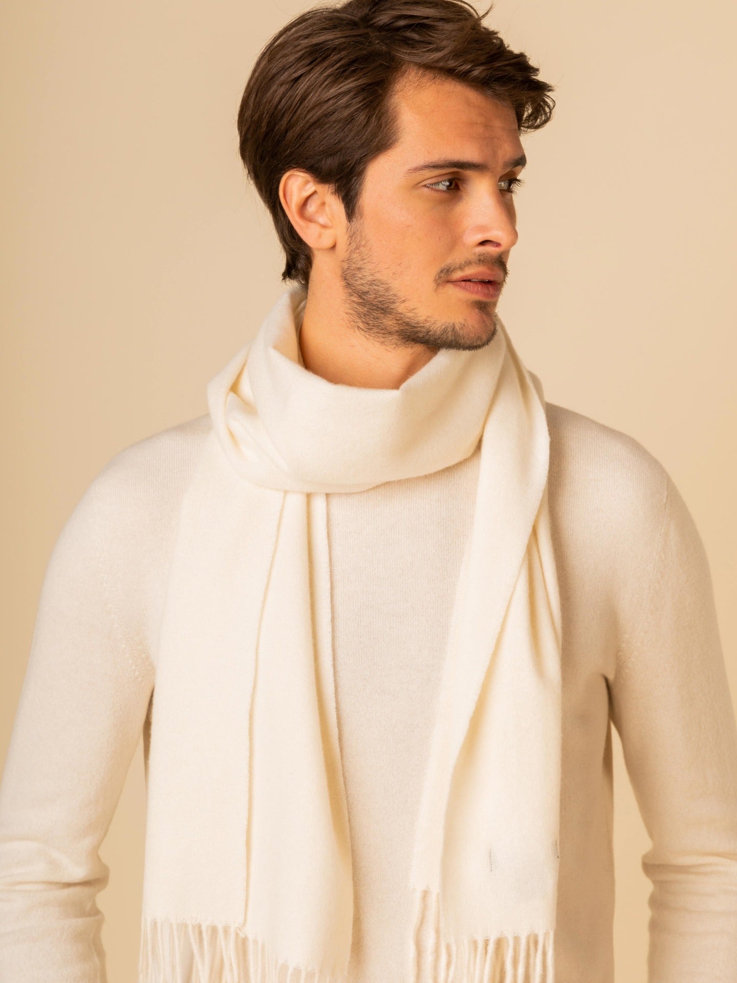 Écharpe avec franges en Cachemire pour unisex Blanc - Gobi Cashmere