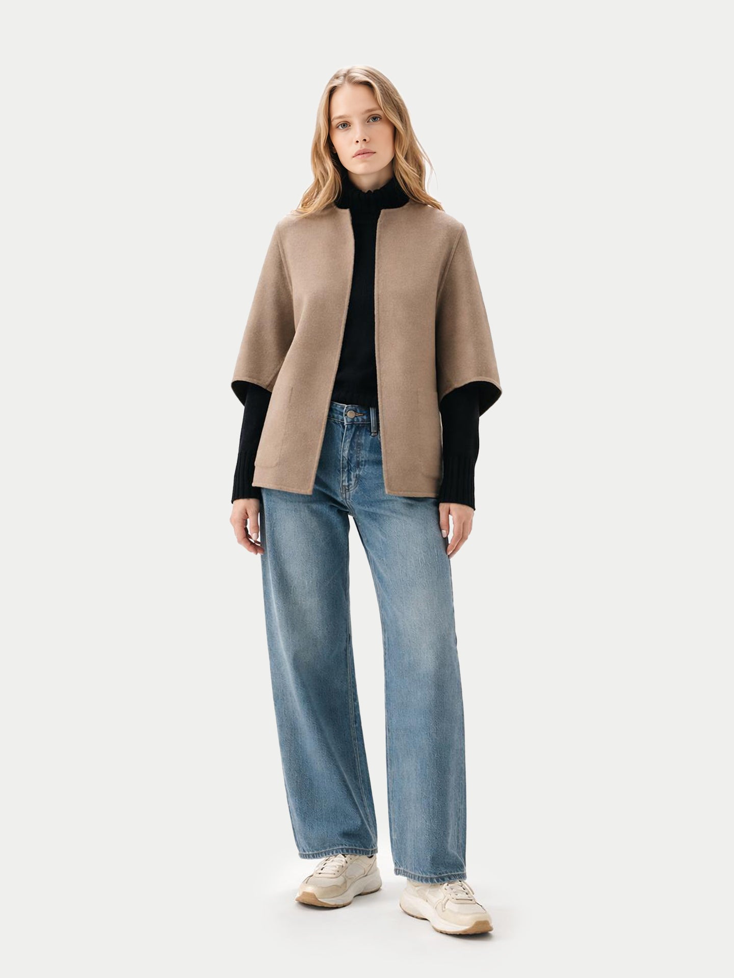 Veste Poncho en cachemire à poches plaquées