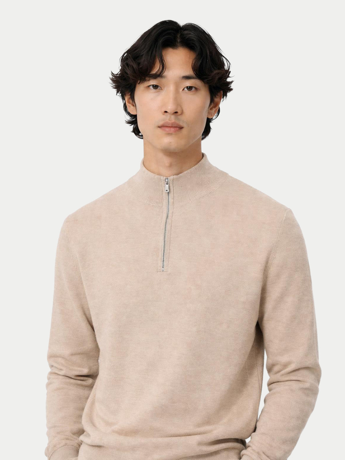 Pull polo demi en cachemire Essential pour hommes Couleur Organique