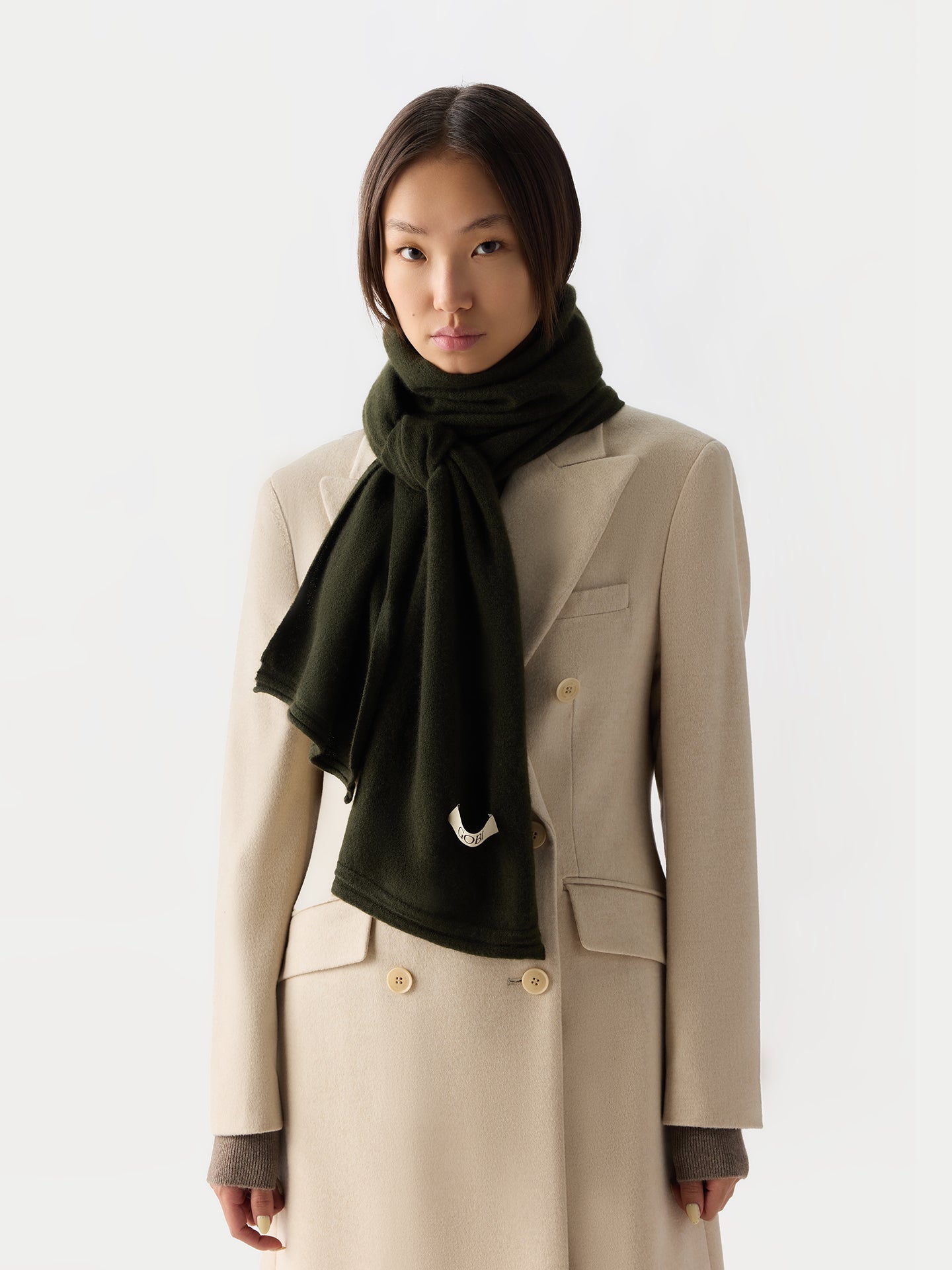 Écharpe en jersey de cachemire unisexe couleur olive | GOBI Cashmere