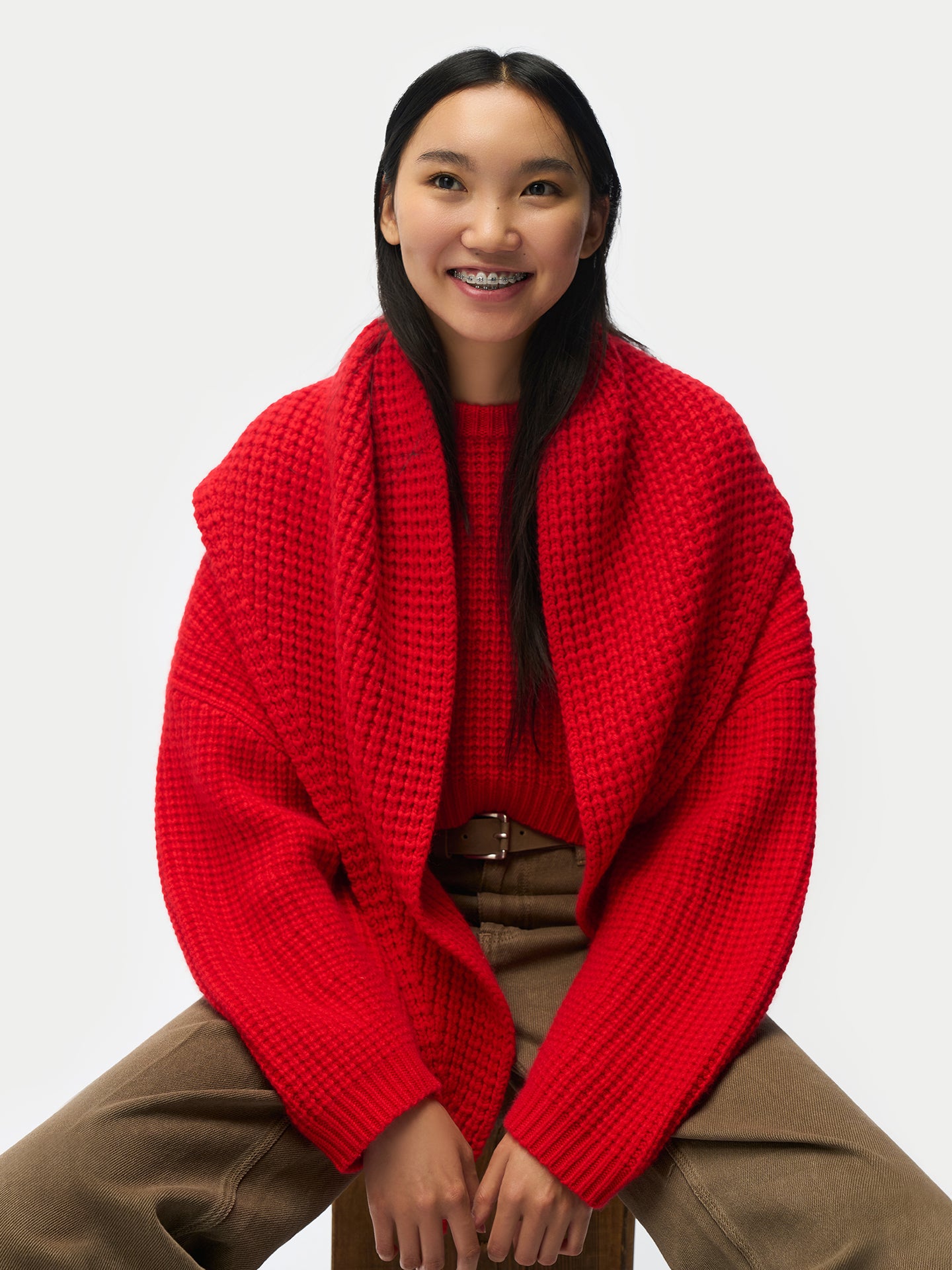 Écharpe-cape en cachemire unisexe couleur rouge  | GOBI Cashmere