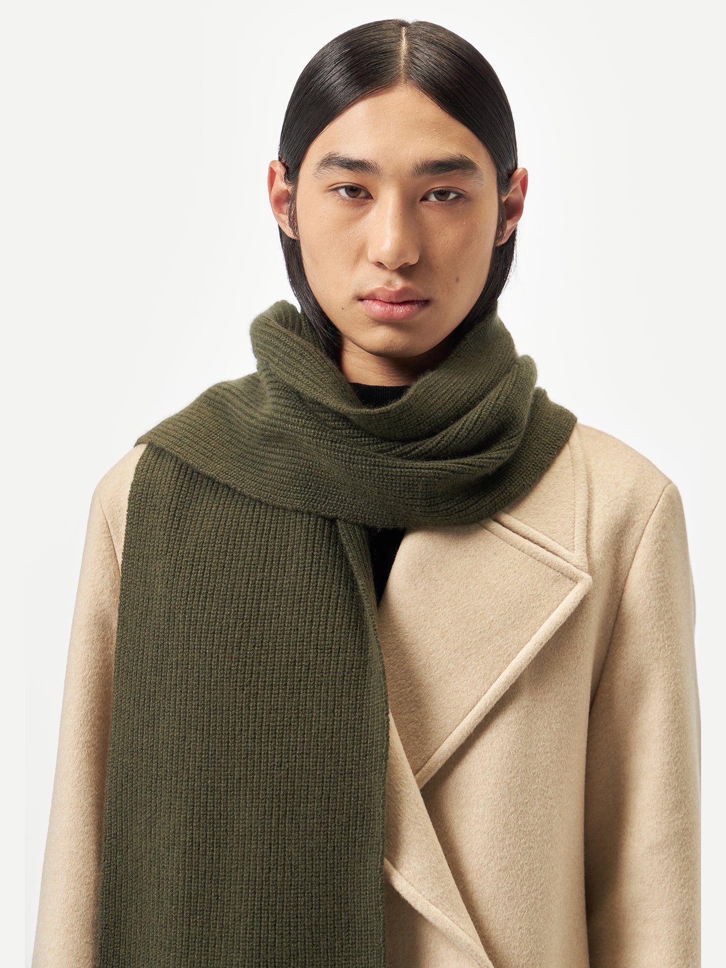 Echarpe en tricot de pêcheur en cachemire couleur olive - Gobi Cashmere