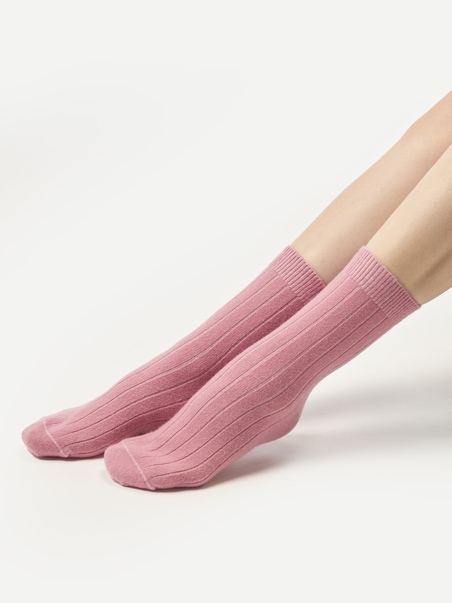 Chaussettes en tricot côtelé Unisexe Rose - Gobi Cashmere