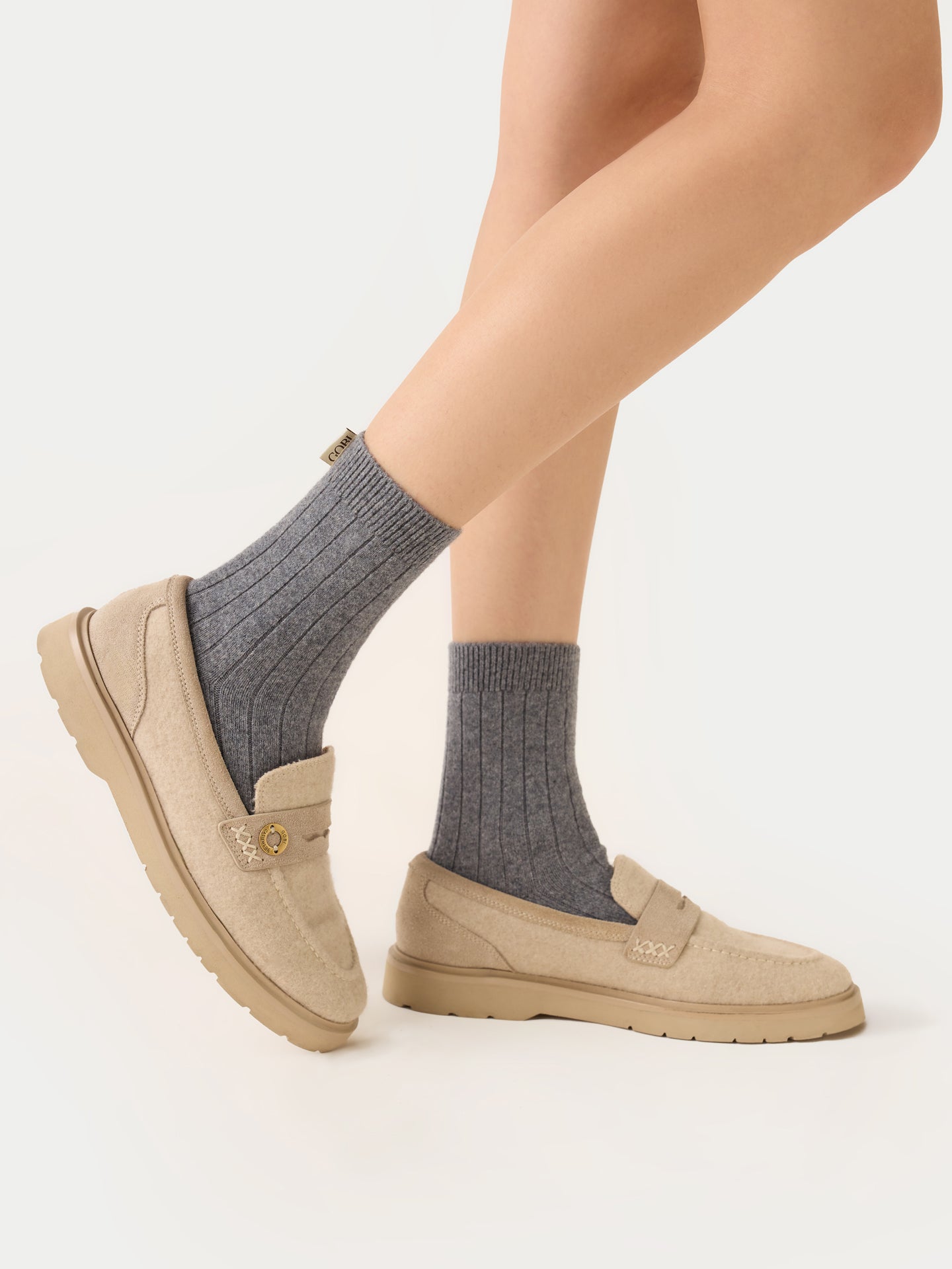 Chaussettes unisexes en tricot côtelé Gris Foncé - Gobi Cashmere