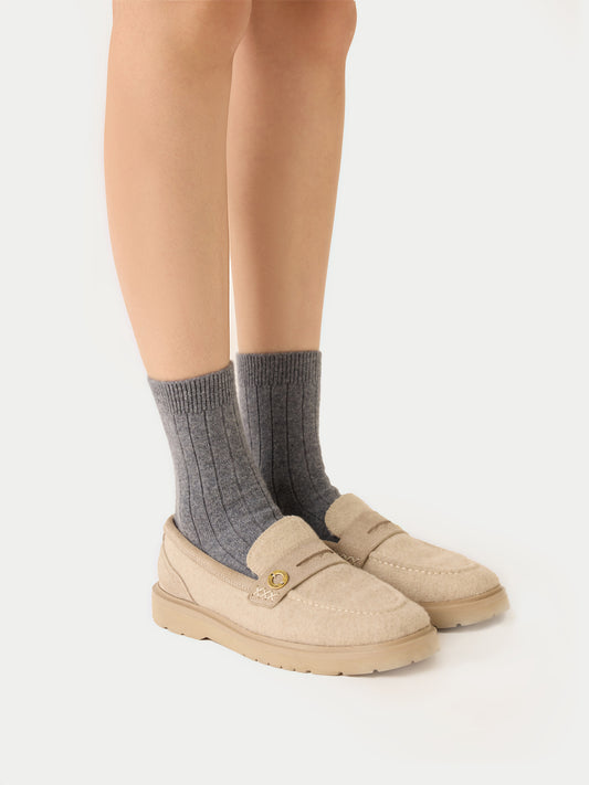 Chaussettes unisexes en tricot côtelé Gris Foncé - Gobi Cashmere
