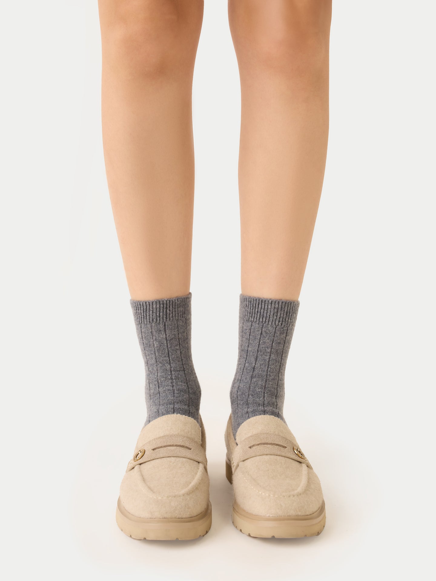 Chaussettes unisexes en tricot côtelé Gris Foncé - Gobi Cashmere
