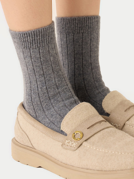 Chaussettes unisexes en tricot côtelé Gris Foncé - Gobi Cashmere