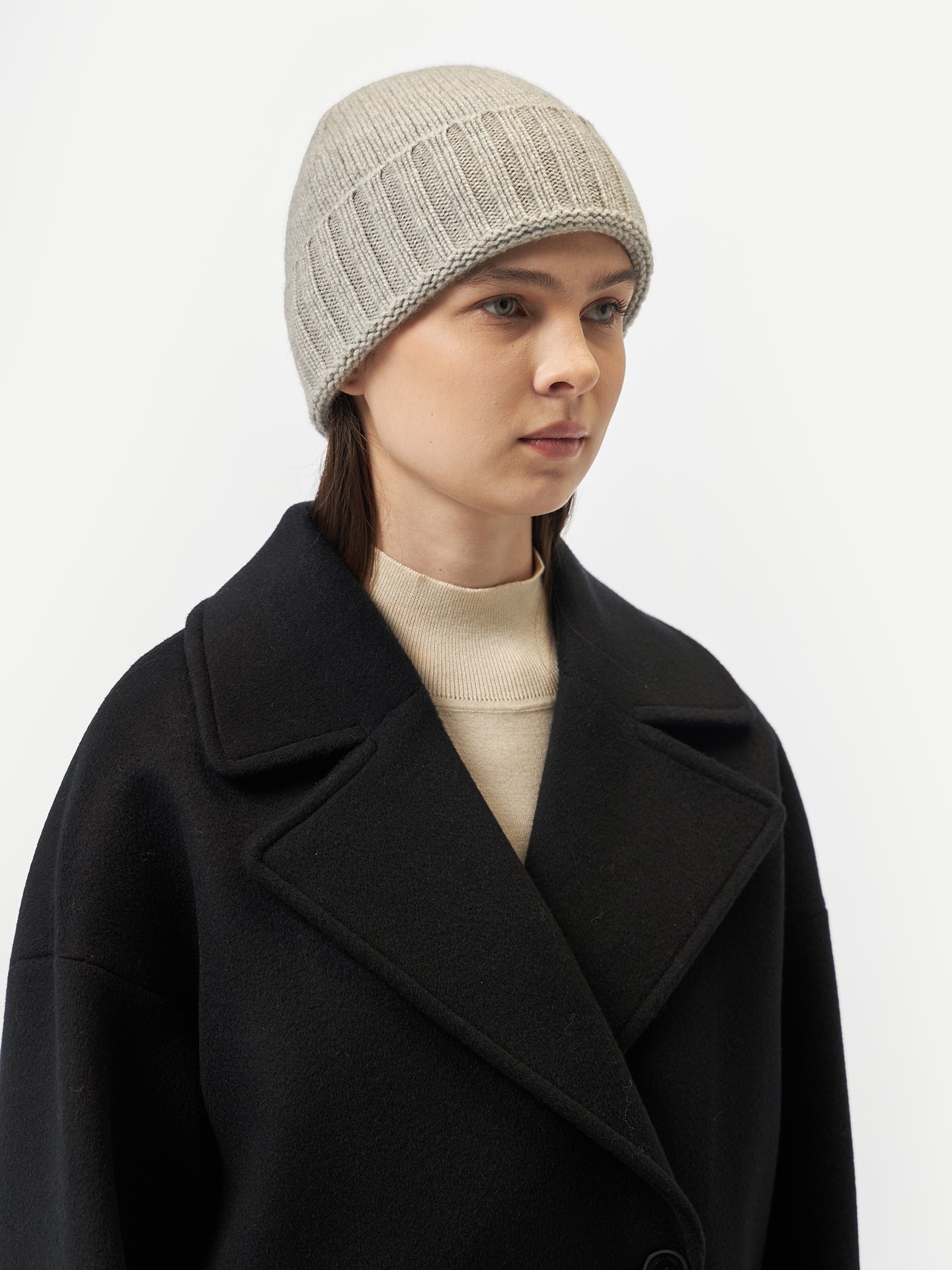 Bonnet en tricot côtelé en cachemire pour femme Gris - Gobi Cashmere