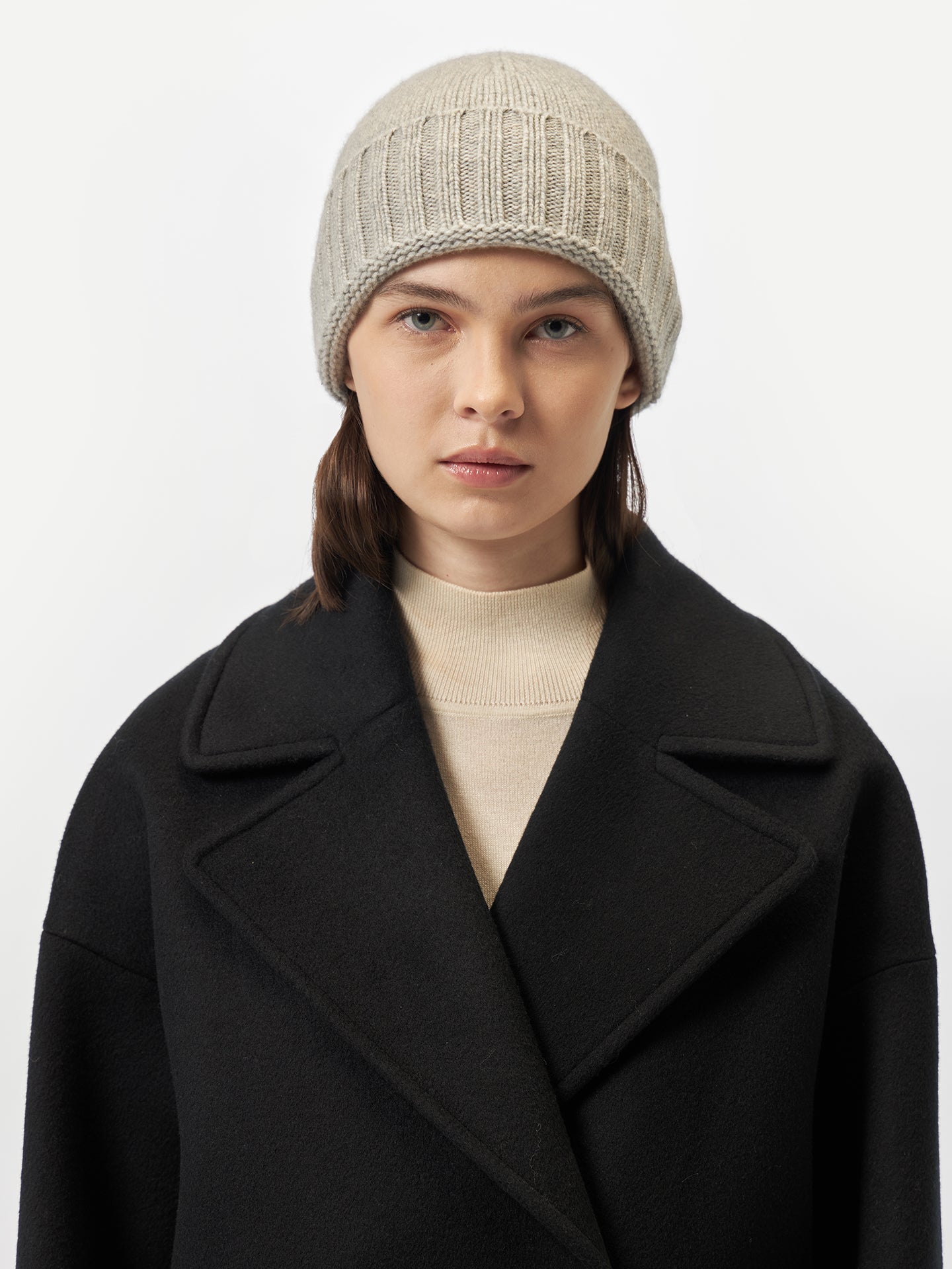 Bonnet en tricot côtelé en cachemire pour femme Gris - Gobi Cashmere