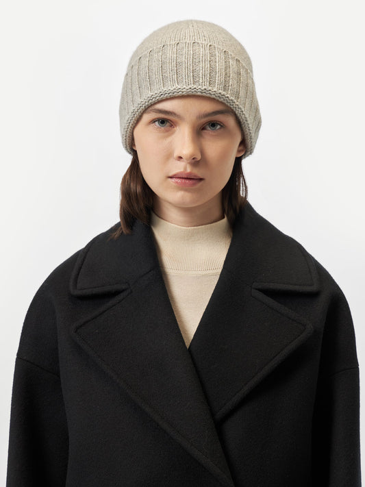 Bonnet en tricot côtelé en cachemire pour femme Gris - Gobi Cashmere