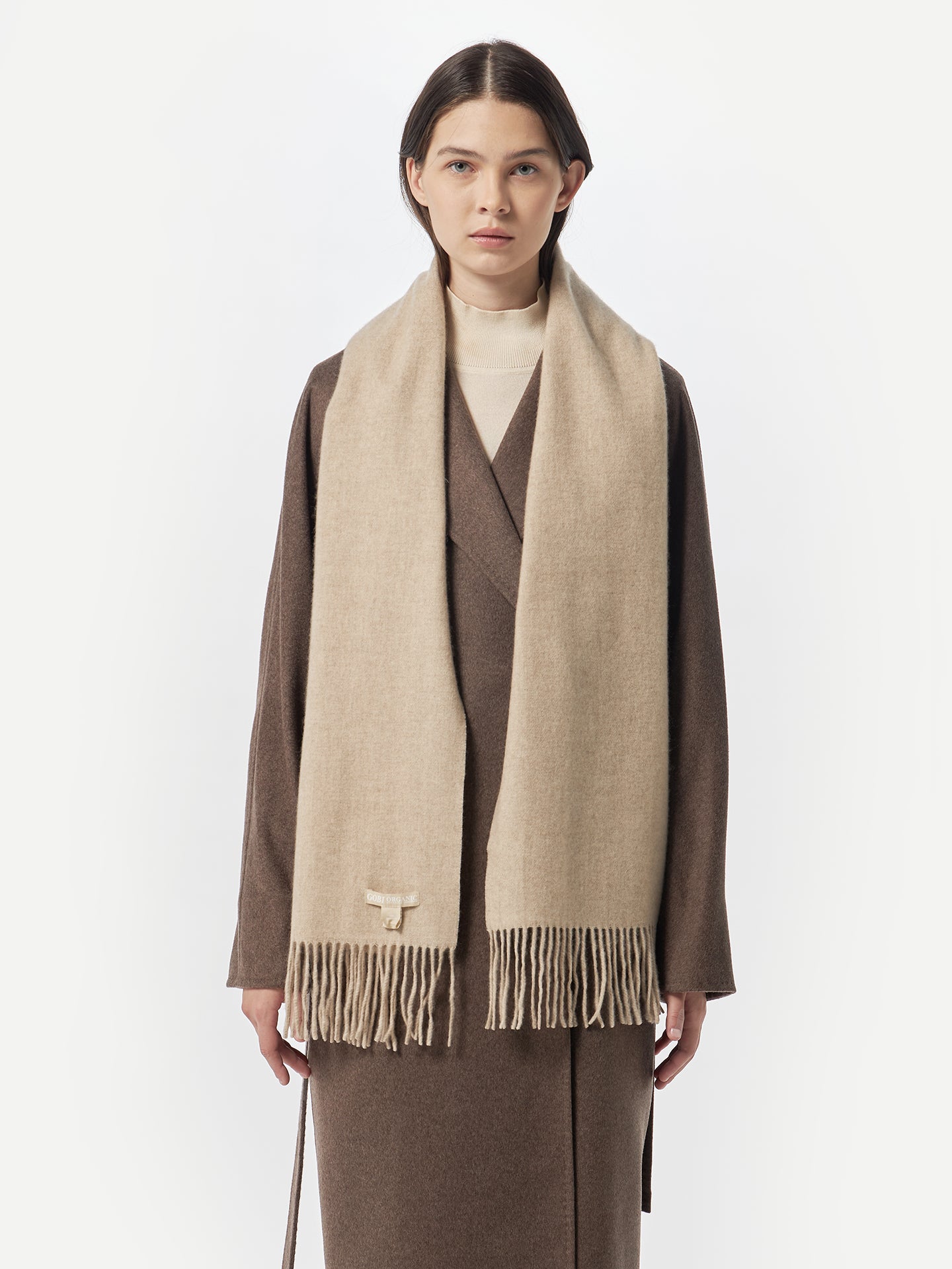 Écharpe avec franges en cachemire unisexe Beige | GOBI FR