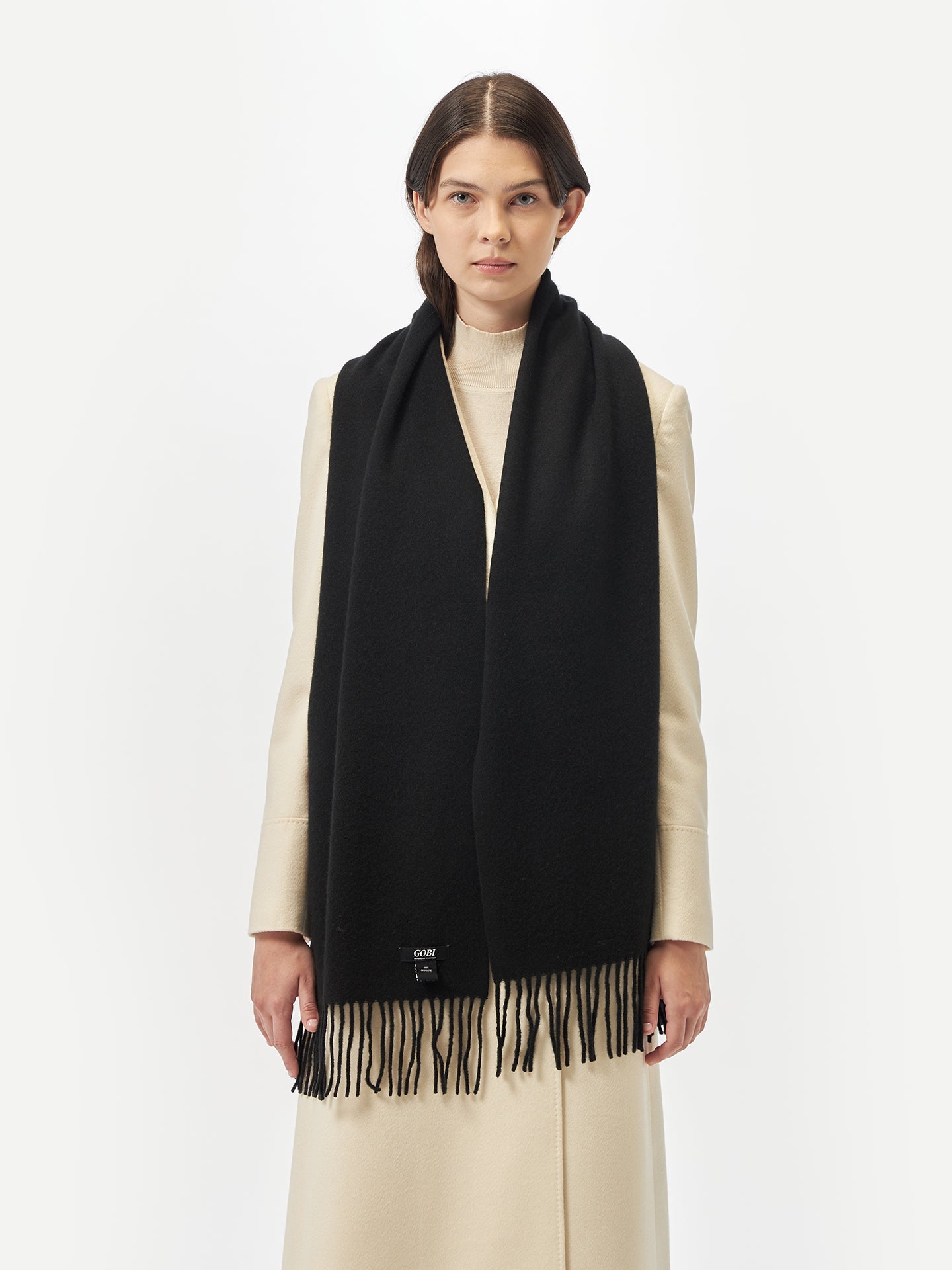 Écharpe avec franges en cachemire unisexe , couleur Noir - Gobi Cashmere 