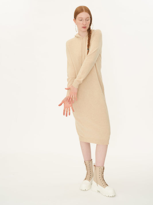 Robe à capuche moyenne en Cachemires Taupe - Gobi Cashmere