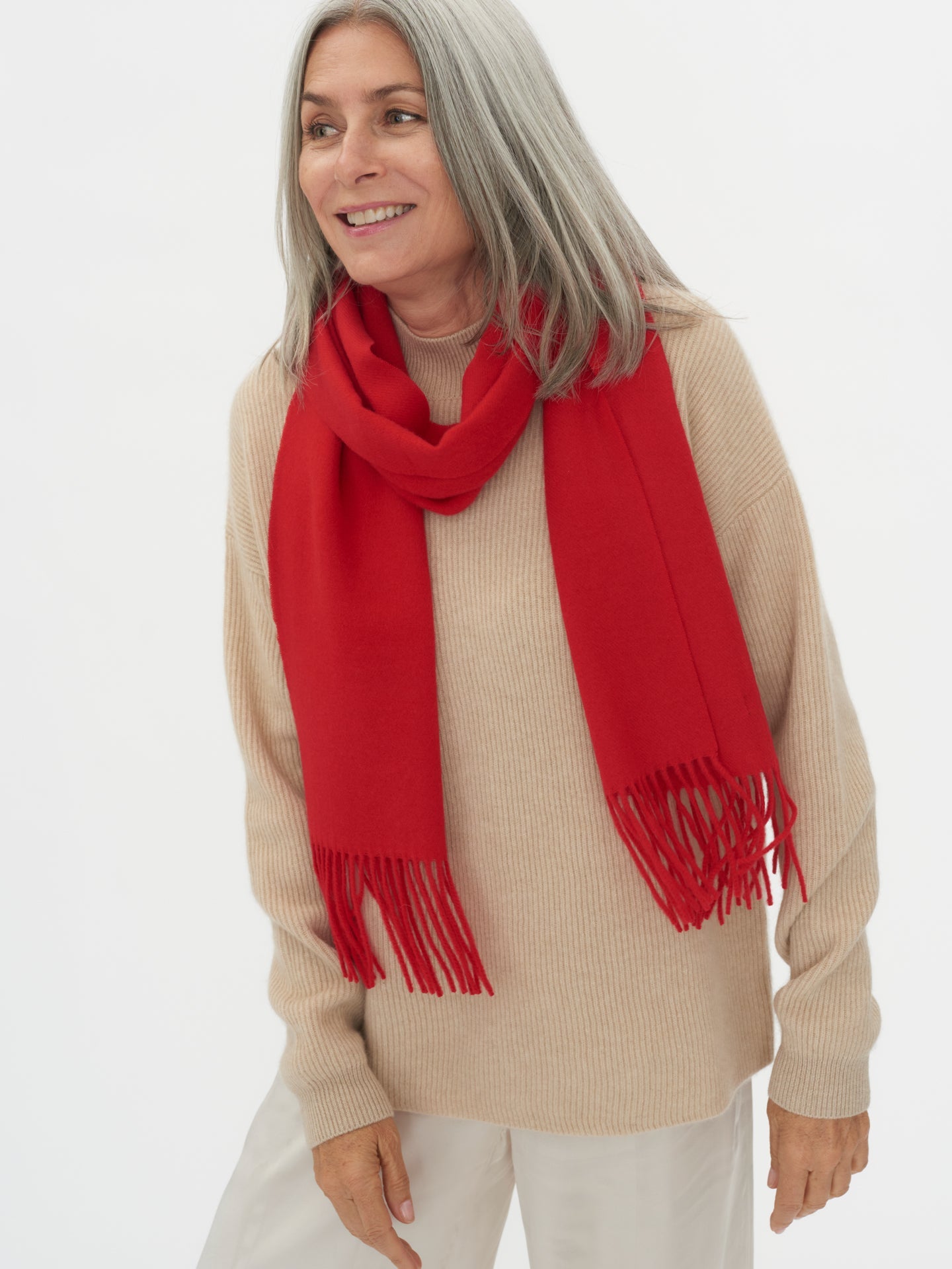 Écharpe avec franges en Cachemire unisex , couleur Rouge - Gobi Cashmere