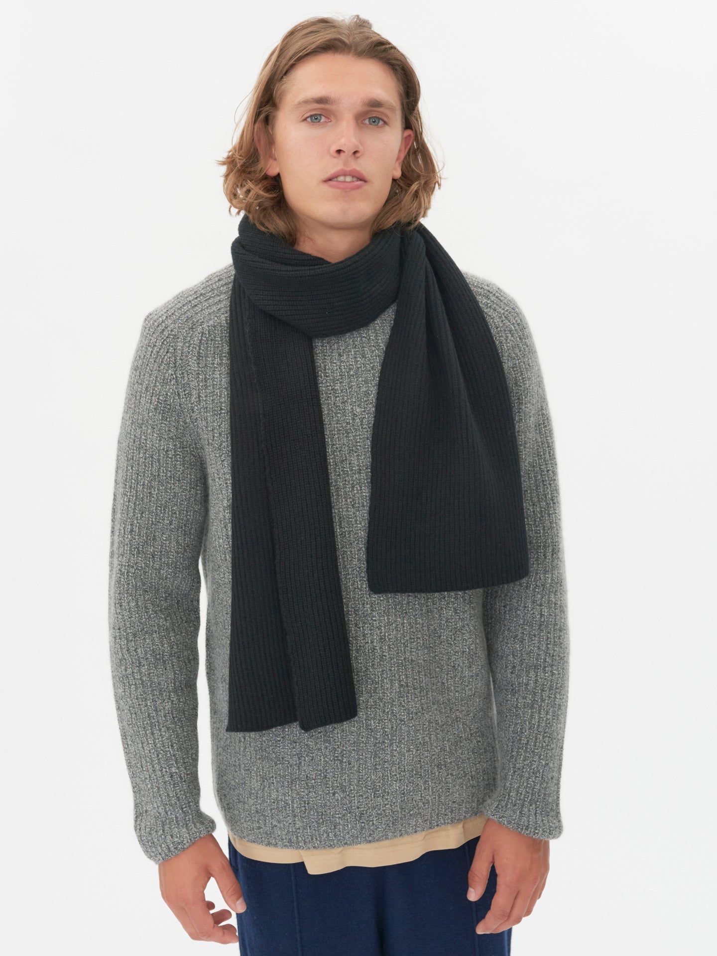 Echarpe en tricot de pêcheur en cachemire Noir - Gobi Cashmere