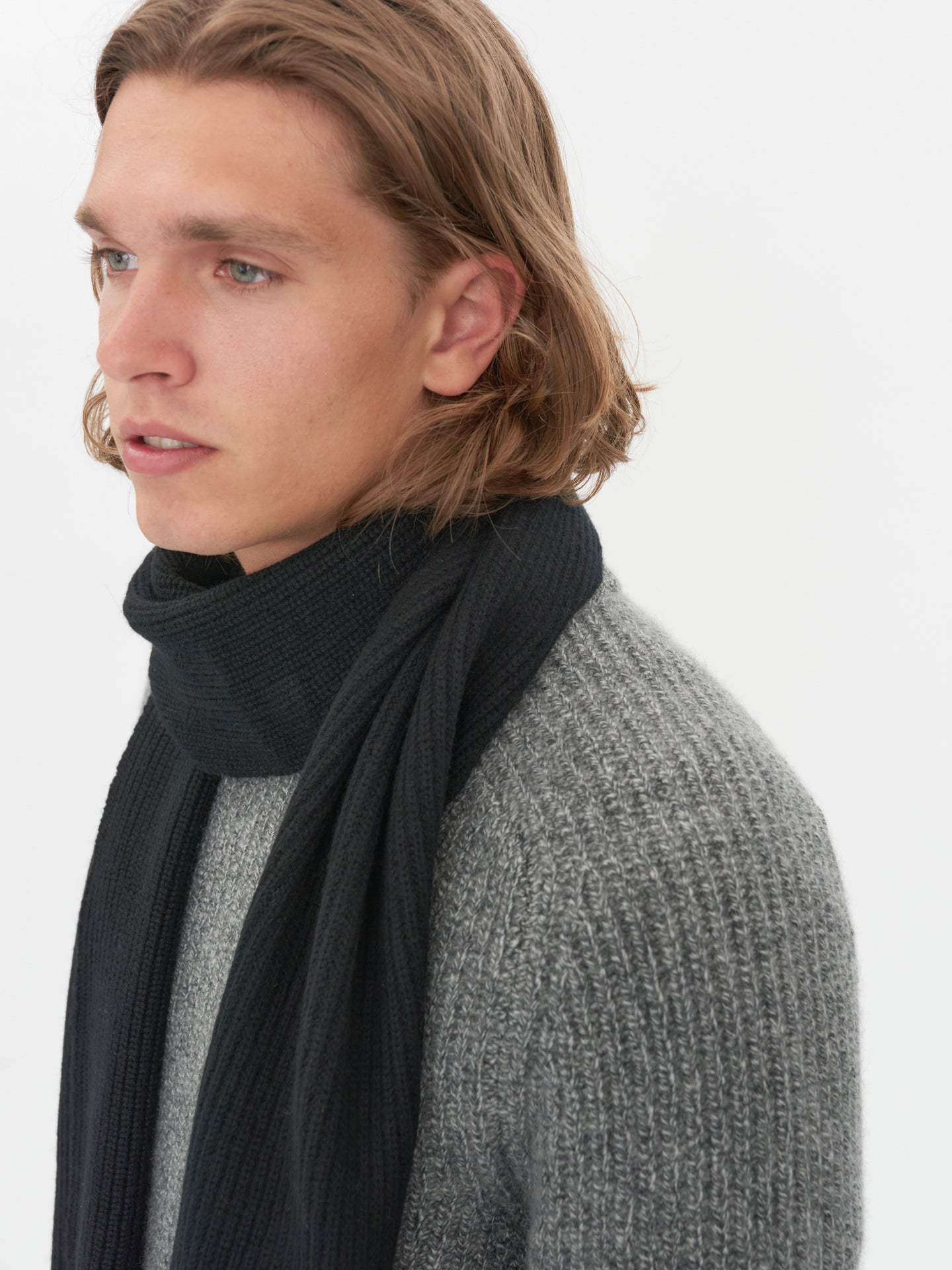 Echarpe en tricot de pêcheur en cachemire Noir - Gobi Cashmere