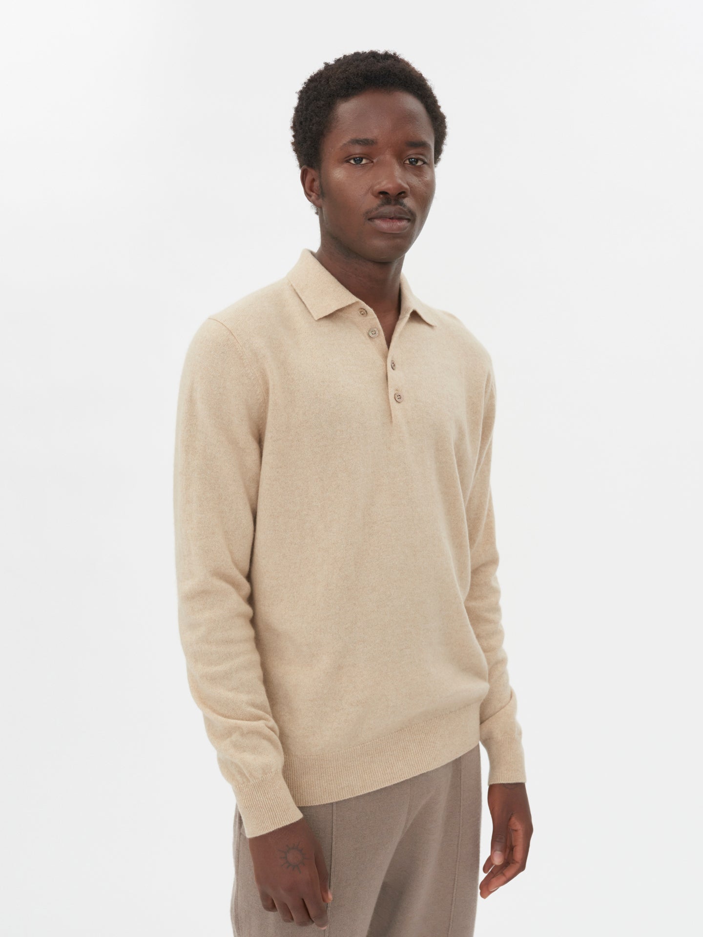 Pull col polo en Cachemire pour hommes Taupe - Gobi Cashmere