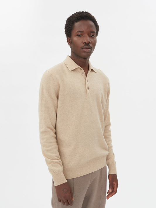 Pull col polo en Cachemire pour hommes Taupe - Gobi Cashmere