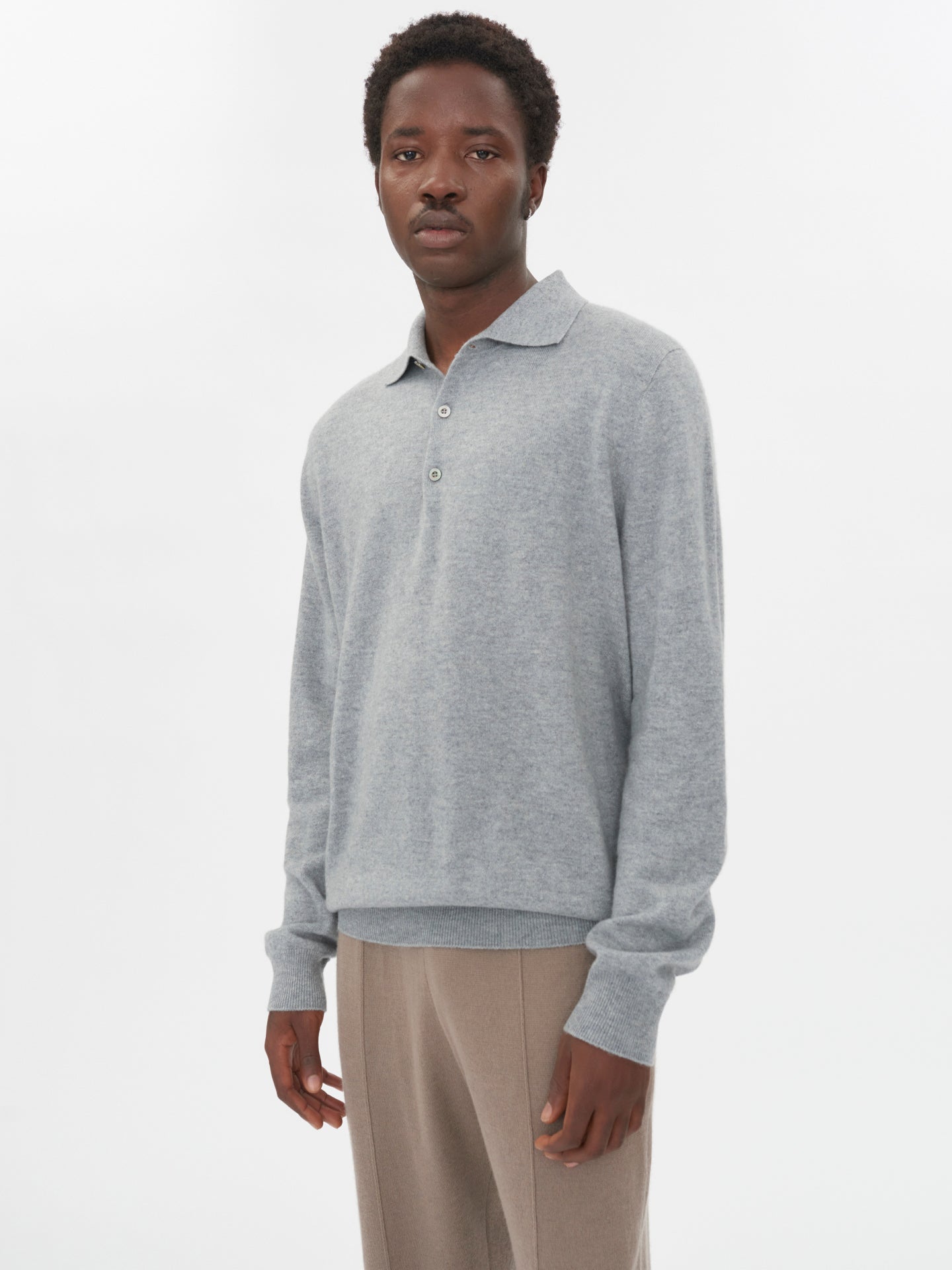 Pull col polo en Cachemire pour hommes Gris - Gobi Cashmere