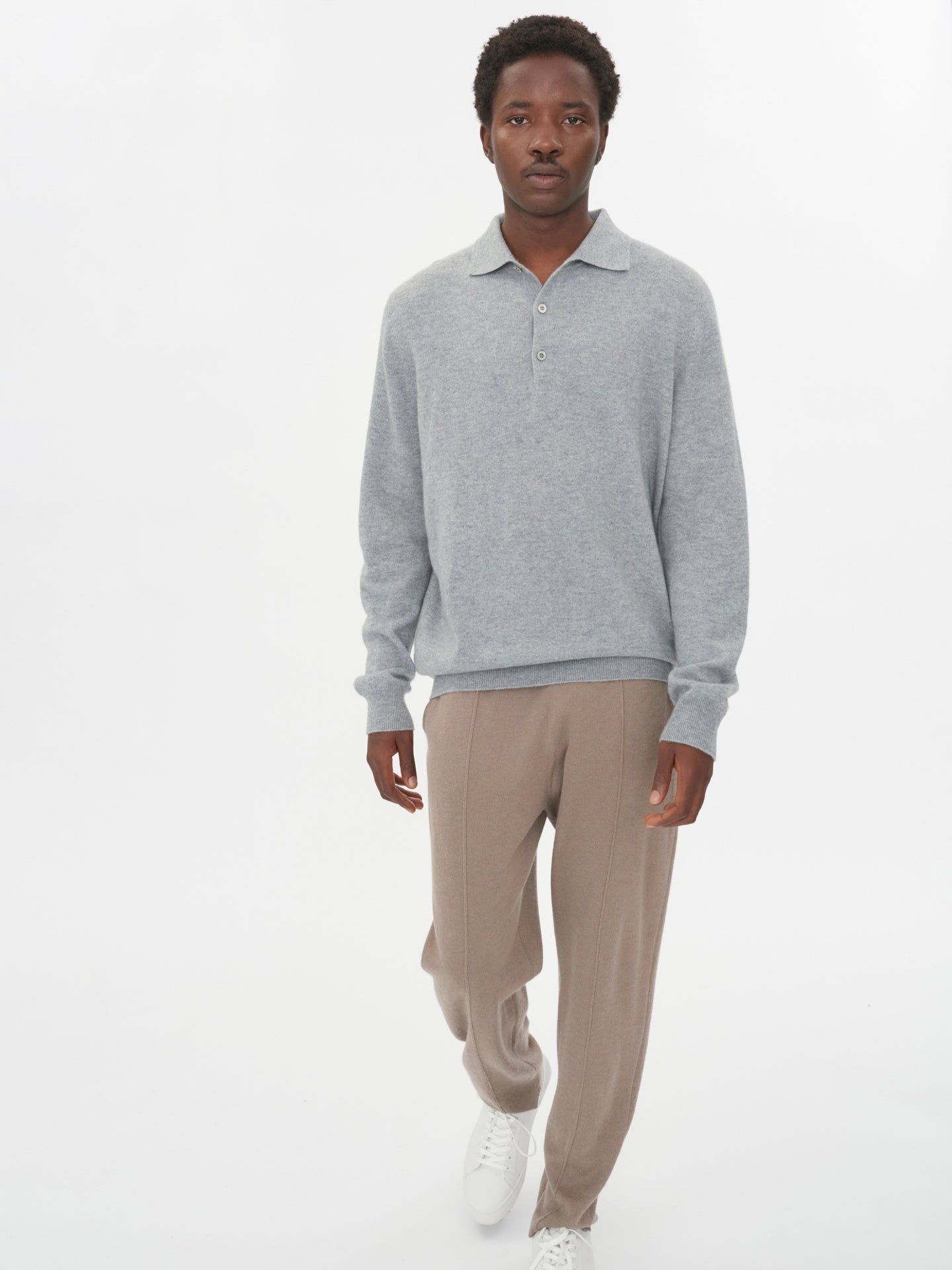 Pull col polo en Cachemire pour hommes Gris - Gobi Cashmere