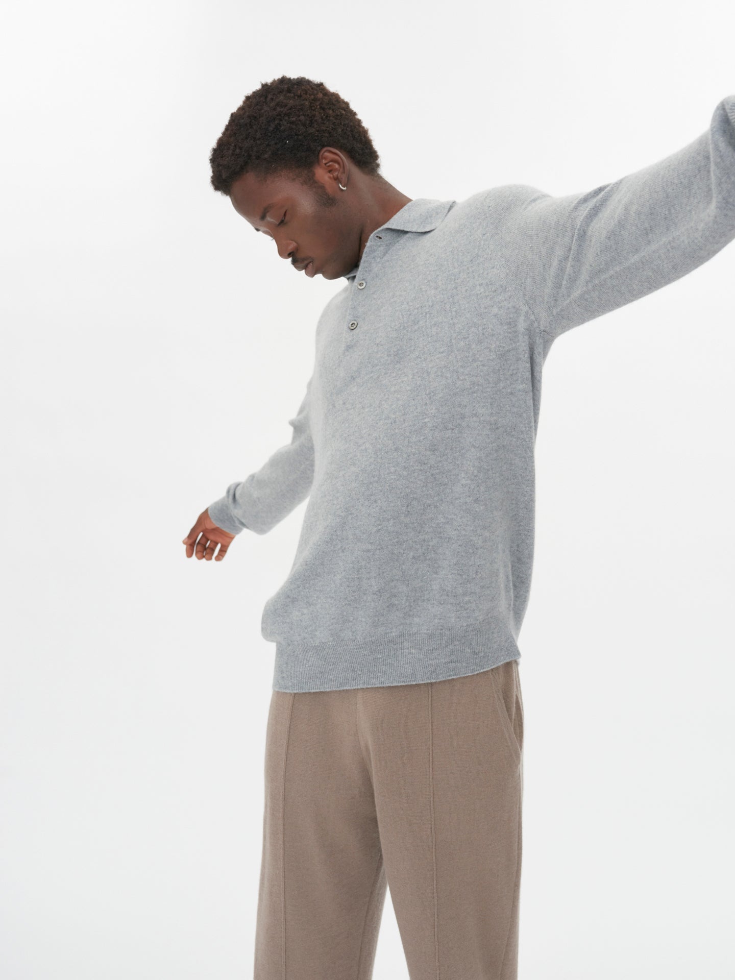 Pull col polo en Cachemire pour hommes Gris - Gobi Cashmere