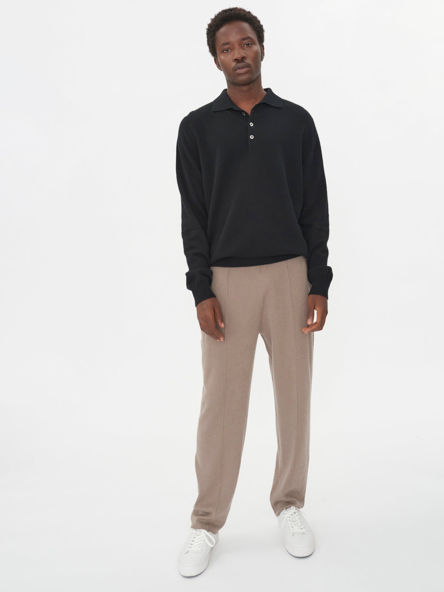 Pull col polo en Cachemire pour hommes Noir - Gobi Cashmere