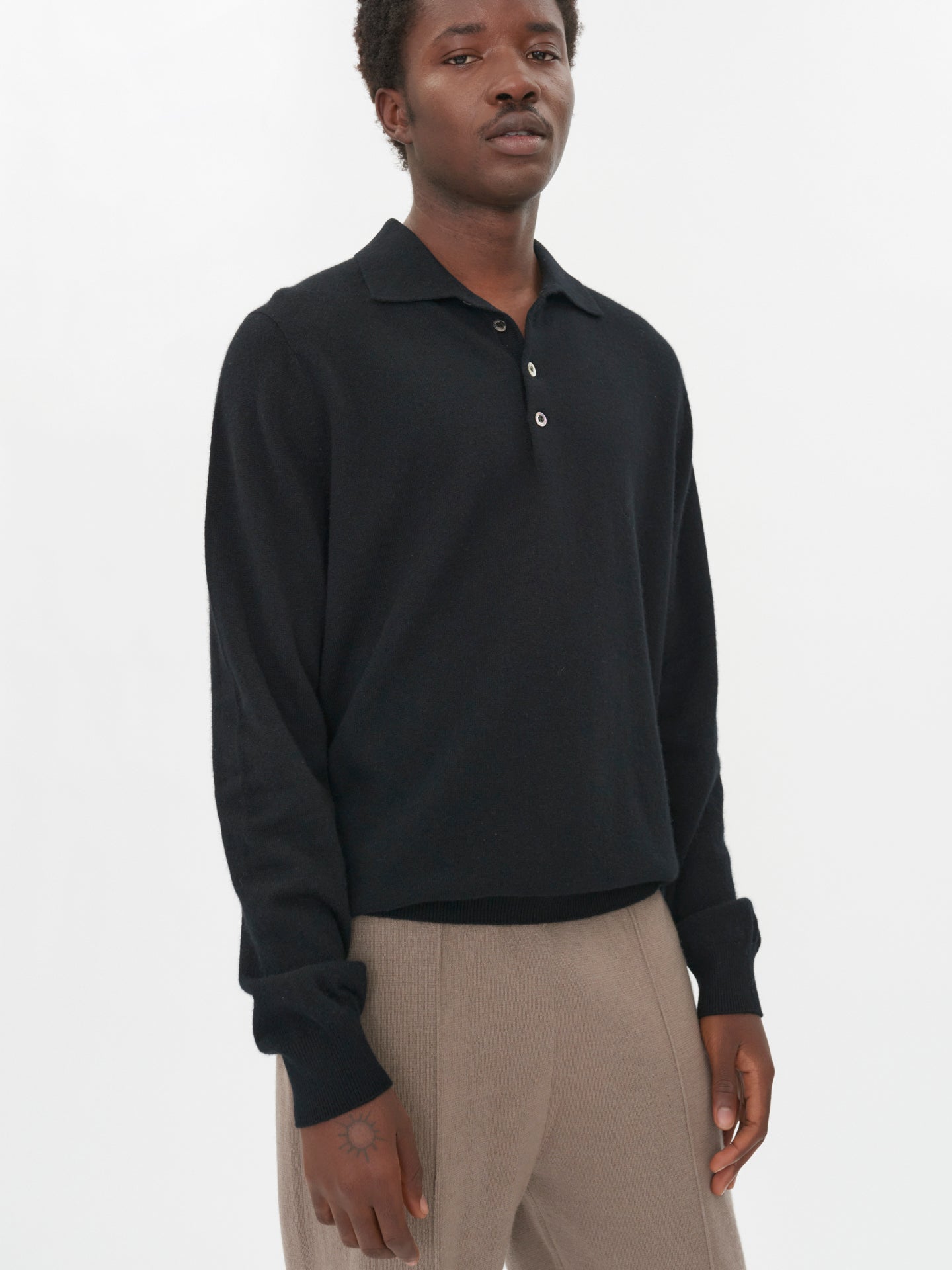 Pull col polo en Cachemire pour hommes Noir - Gobi Cashmere