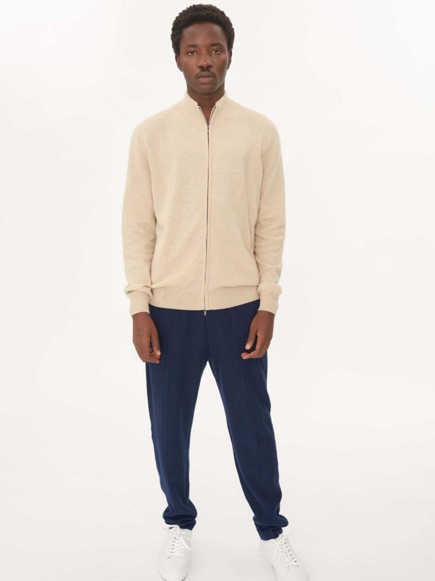 Cardigan à col montant en Cachemire pour hommes Taupe - Gobi Cashmere