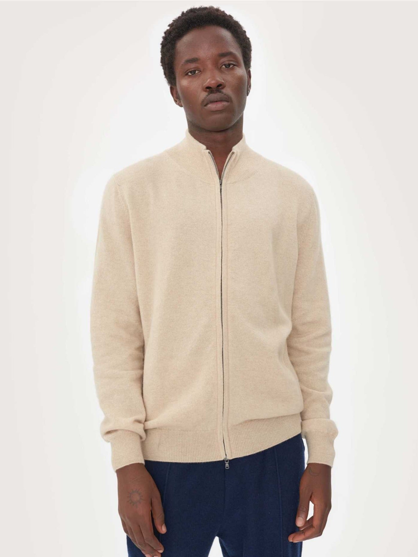 Cardigan à col montant en Cachemire pour hommes Taupe - Gobi Cashmere