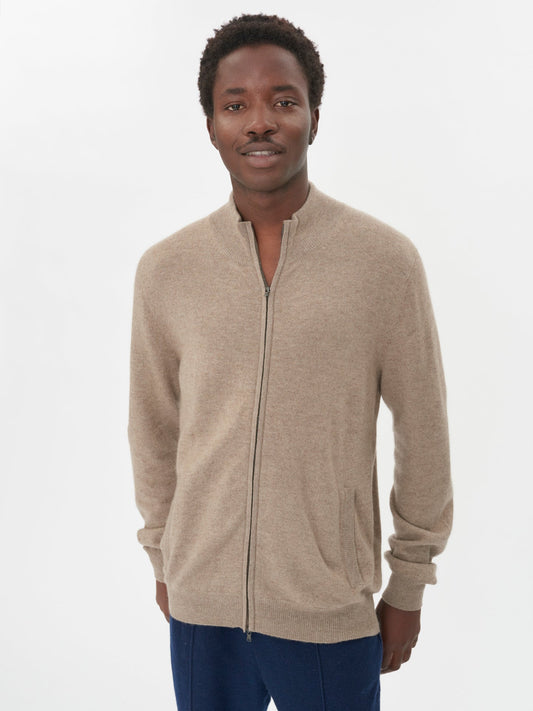 Cardigan à col montant en Cachemire pour hommes Taupe - Gobi Cashmere