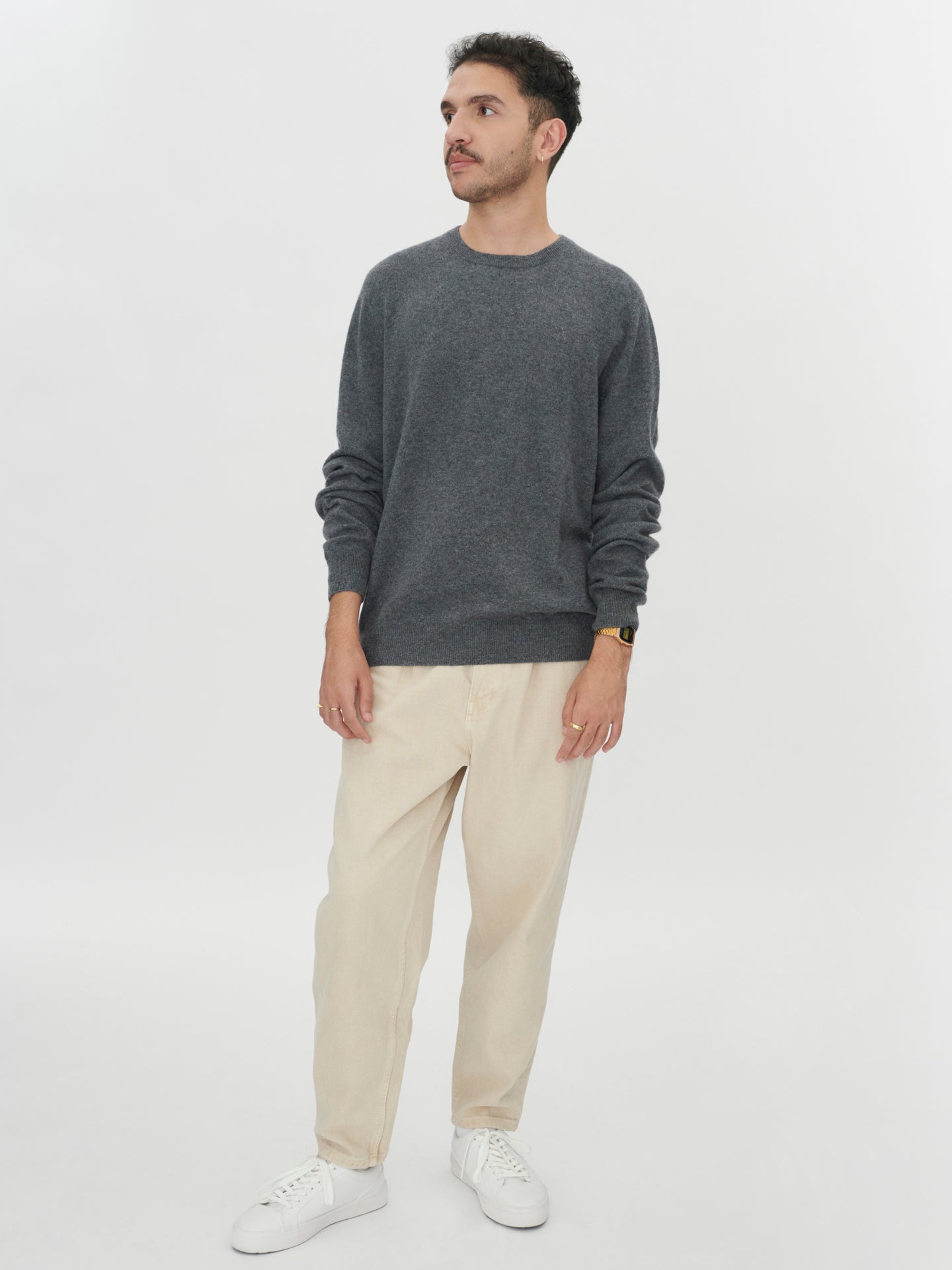 Pull col rond en Cachemire pour hommes Gris - Gobi Cashmere