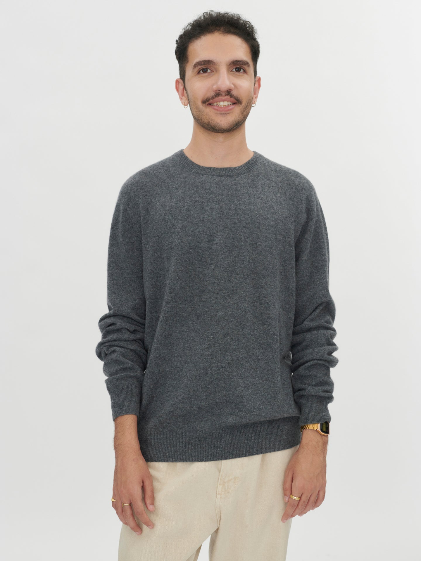 Pull col rond en Cachemire pour hommes Gris - Gobi Cashmere