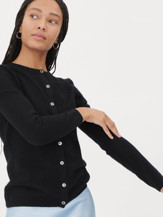 Cardigan col rond en Cachemire pour femmes Noir - Gobi Cashmere