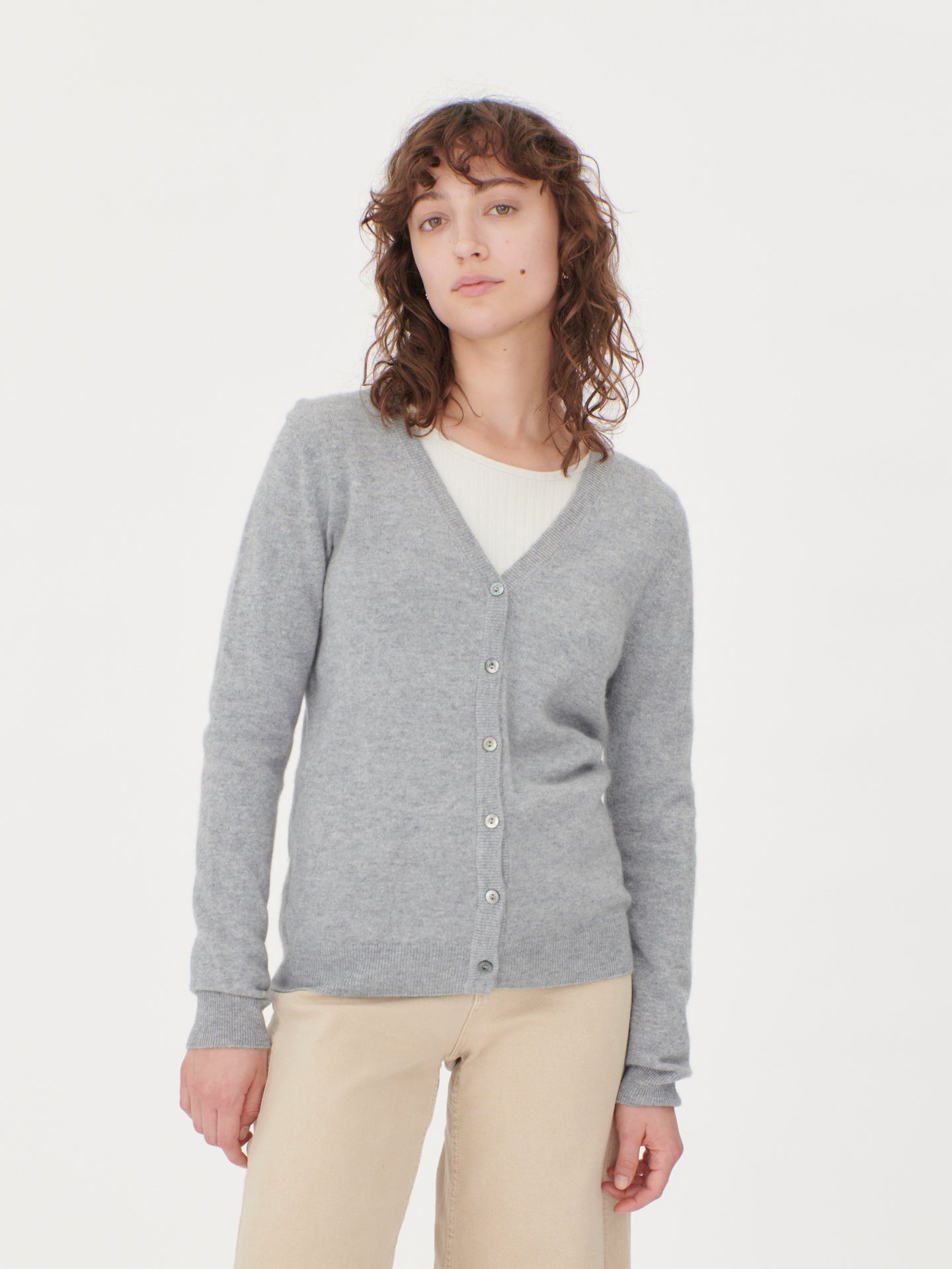 Cardigan col en V en Cachemire pour femmes Gris - Gobi Cashmere