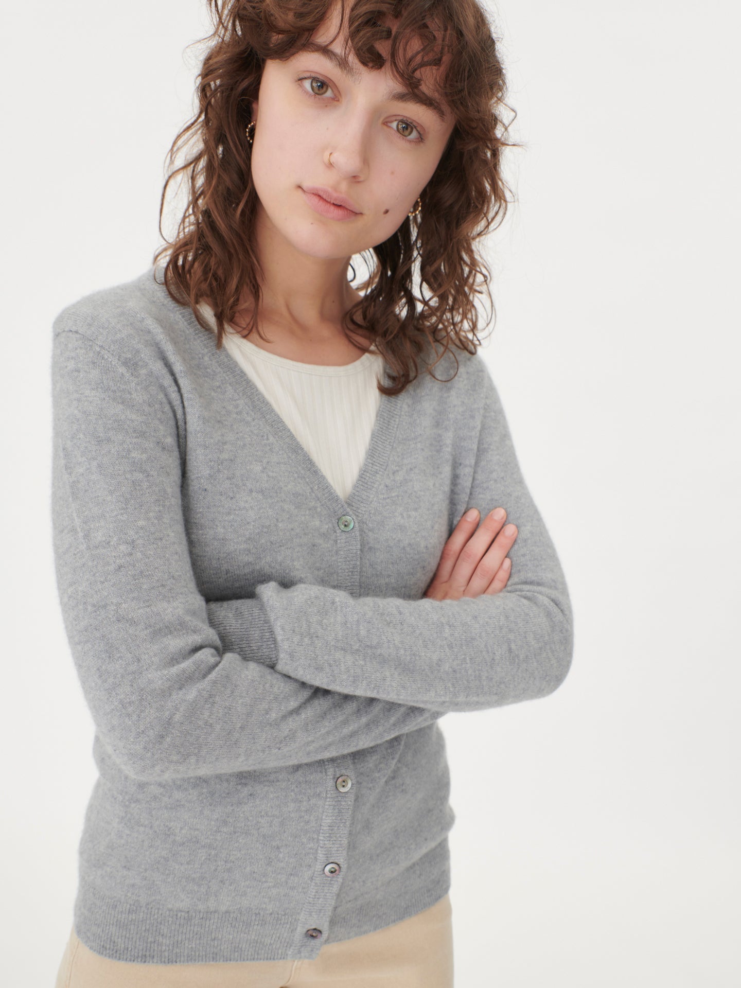 Cardigan col en V en Cachemire pour femmes Gris - Gobi Cashmere